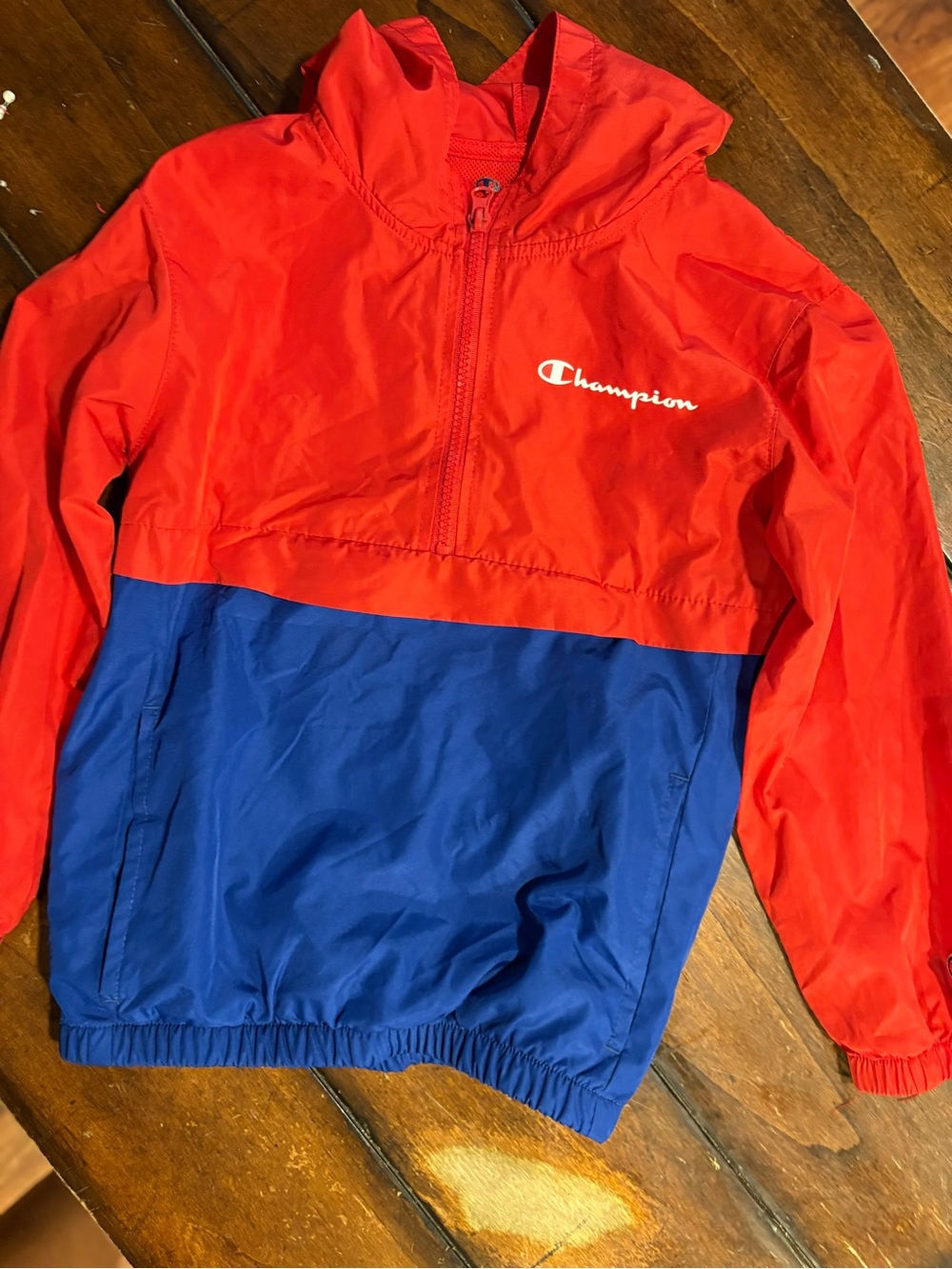 Champion Red and Blue Kids' Pullover Hooded Windbreaker